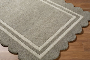Livabliss Scalloped Border Wool Area Rug Handtufted by Artisans for Living and Dining Rooms Stone Gray, Iv 5' x 7'6" SCP2302-576