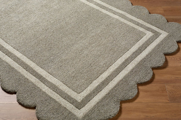 Livabliss Scalloped Border Wool Area Rug Handtufted by Artisans for Living and Dining Rooms Stone Gray, Iv 5' x 7'6" SCP2302-576