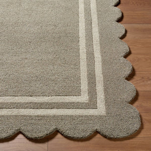 Livabliss Scalloped Border Wool Area Rug Handtufted by Artisans for Living and Dining Rooms Stone Gray, Iv 5' x 7'6" SCP2302-576