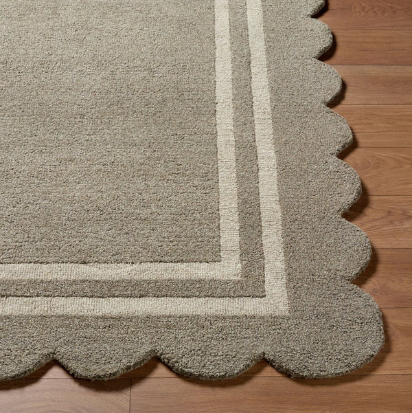 Livabliss Scalloped Border Wool Area Rug Handtufted by Artisans for Living and Dining Rooms Stone Gray, Iv 5' x 7'6" SCP2302-576