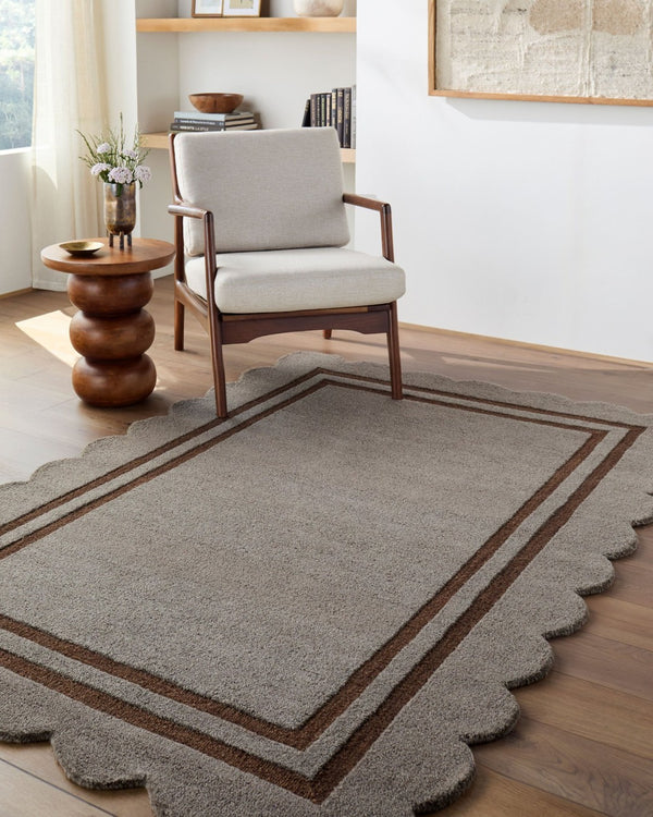 Livabliss Scalloped Geometric Wool Area Rug Hand Tufted in India for Living and Dining Rooms Charcoal, Chest 9' x 12' SCP2303-912