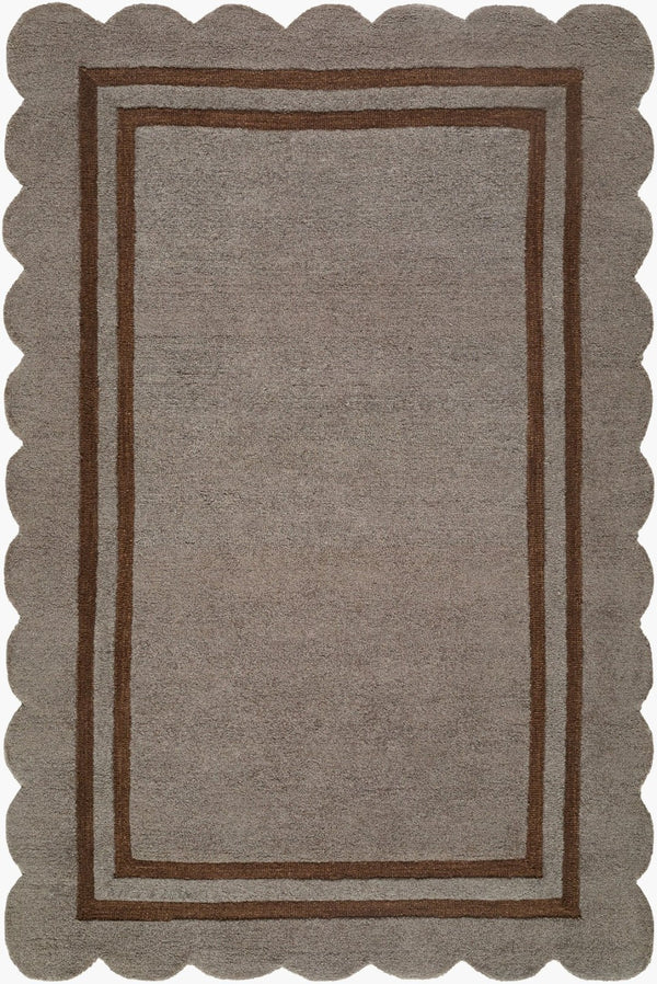 Livabliss Scalloped Geometric Wool Area Rug Hand Tufted in India for Living and Dining Rooms Charcoal, Chest 9' x 12' SCP2303-912