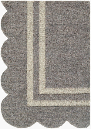 Livabliss Scalloped Border Hand Tufted Wool Area Rug for Living Room and Bedroom Decor Slate Gray, Tau 2' x 3' SCP2304-23