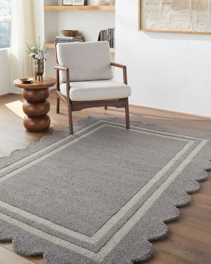 Livabliss Scalloped Border Hand Tufted Wool Area Rug for Living Room and Bedroom Decor Slate Gray, Tau 10' x 14' SCP2304-1014