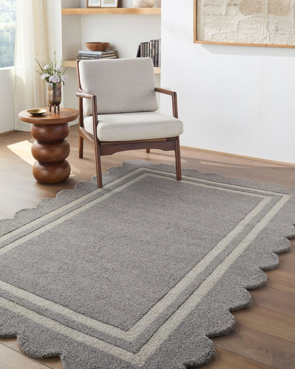 Livabliss Scalloped Border Hand Tufted Wool Area Rug for Living Room and Bedroom Decor Slate Gray, Tau 10' x 14' SCP2304-1014