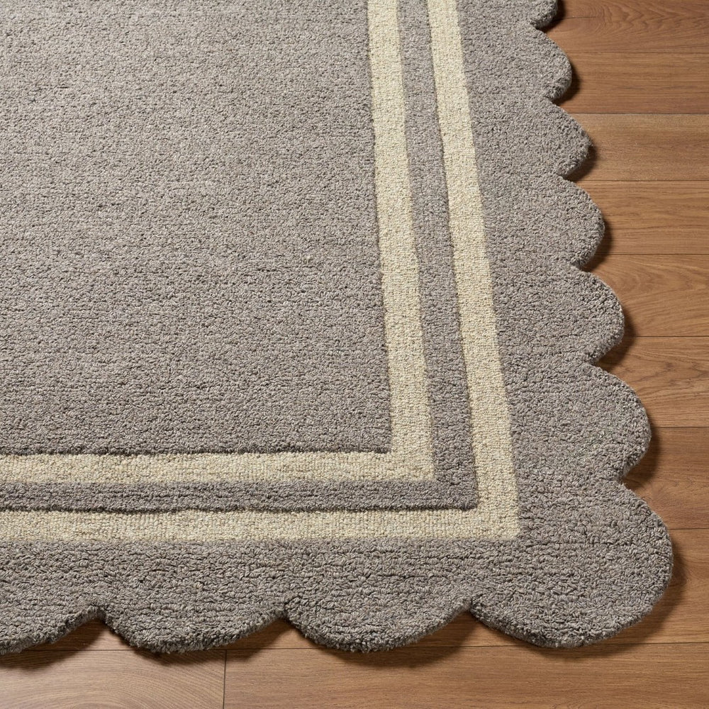 Livabliss Scalloped Border Hand Tufted Wool Area Rug for Living Room and Bedroom Decor Slate Gray, Tau 2' x 3' SCP2304-23