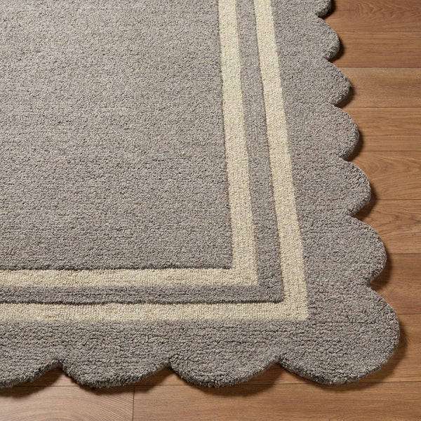 Livabliss Scalloped Border Hand Tufted Wool Area Rug for Living Room and Bedroom Decor Slate Gray, Tau 10' x 14' SCP2304-1014
