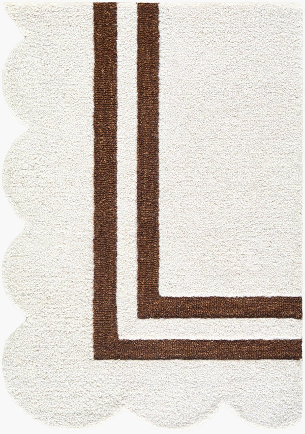 Livabliss Scalloped Hand Tufted Wool Area Rug Artisan Crafted for Modern Transitional Living Rooms Ivory, Chocolat 2' x 3' SCP2305-23
