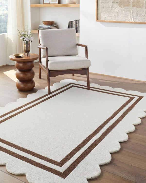 Livabliss Scalloped Hand Tufted Wool Area Rug Artisan Crafted for Modern Transitional Living Rooms Ivory, Chocolat 3'6" x 5'6" SCP2305-3656