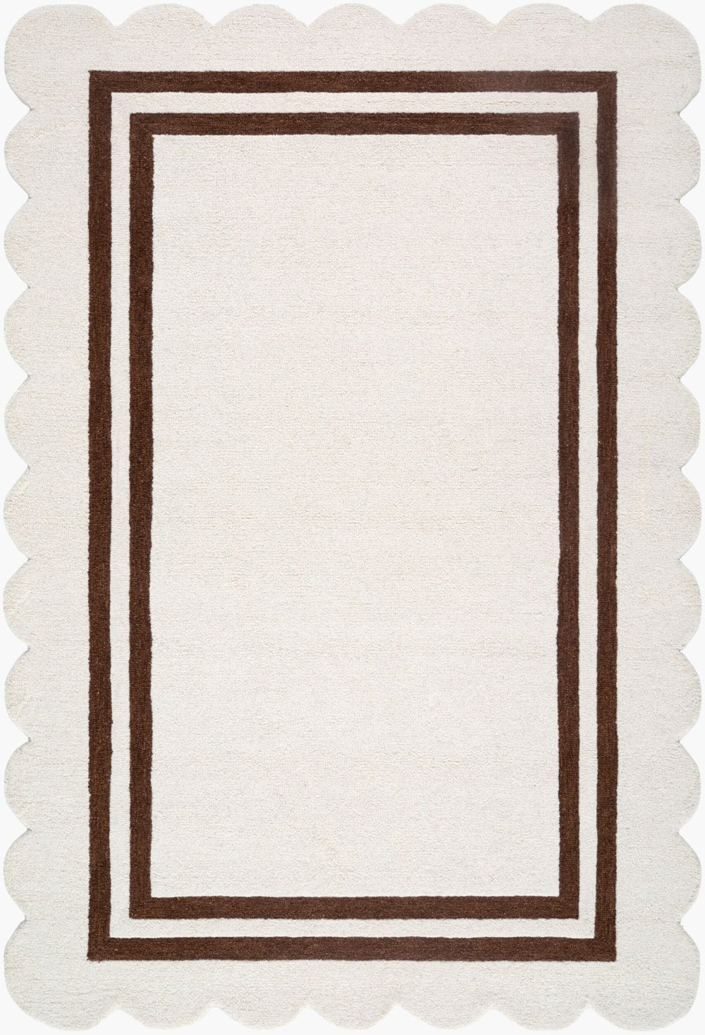 Livabliss Scalloped Hand Tufted Wool Area Rug Artisan Crafted for Modern Transitional Living Rooms Ivory, Chocolat 3'6" x 5'6" SCP2305-3656