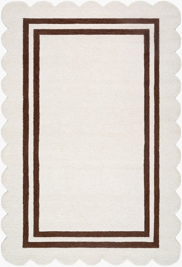 Livabliss Scalloped Hand Tufted Wool Area Rug Artisan Crafted for Modern Transitional Living Rooms Ivory, Chocolat 3'6" x 5'6" SCP2305-3656