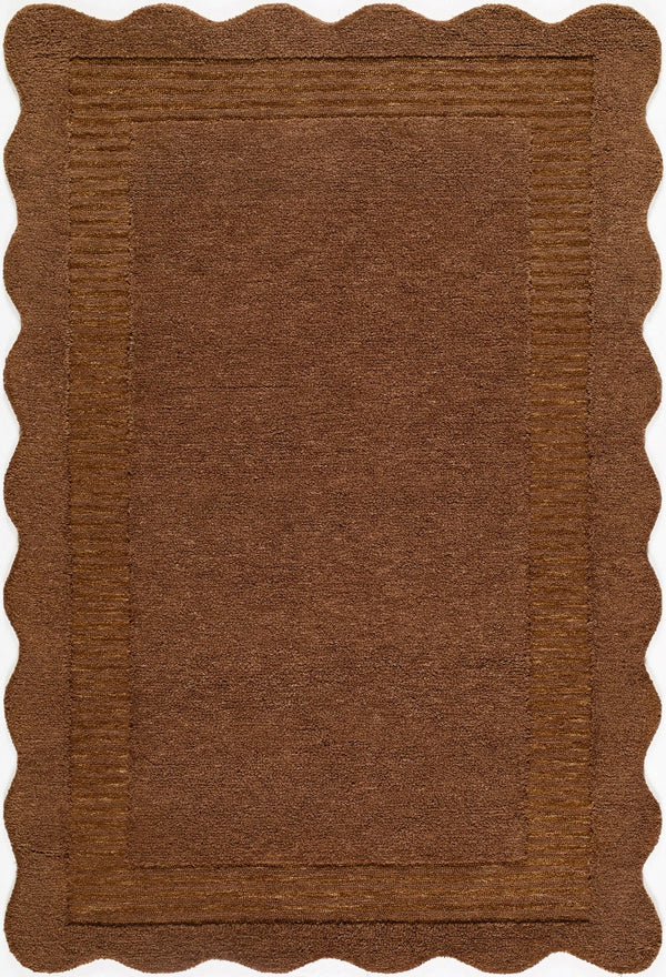 Livabliss Scalloped Wool Area Rug Hand Tufted in India for Living and Dining Spaces Chestnut, Coco 2' x 3' SCP2306-23
