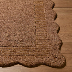 Livabliss Scalloped Wool Area Rug Hand Tufted in India for Living and Dining Spaces Chestnut, Coco 2' x 3' SCP2306-23
