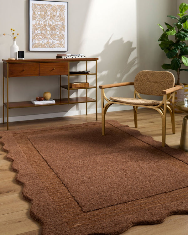Livabliss Scalloped Wool Area Rug Hand Tufted in India for Living and Dining Spaces Chestnut, Coco 2' x 3' SCP2306-23