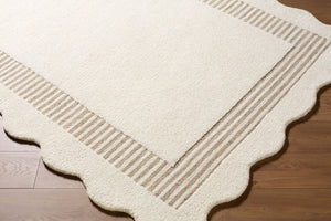 Livabliss Scalloped Wool Area Rug Hand Tufted in India for Modern Living Room Bedroom Ivory, Taupe' 2' x 3' SCP2307-23