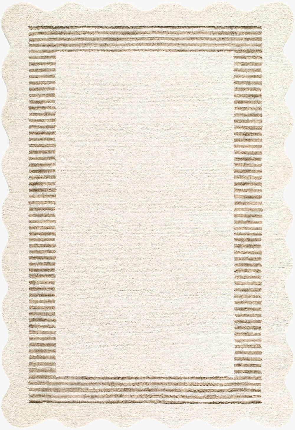 Livabliss Scalloped Wool Area Rug Hand Tufted in India for Modern Living Room Bedroom Ivory, Taupe' 2' x 3' SCP2307-23