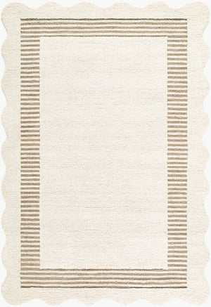 Livabliss Scalloped Wool Area Rug Hand Tufted in India for Modern Living Room Bedroom Ivory, Taupe' 2' x 3' SCP2307-23