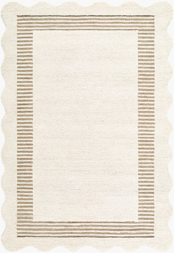 Livabliss Scalloped Wool Area Rug Hand Tufted in India for Modern Living Room Bedroom Ivory, Taupe' 2' x 3' SCP2307-23