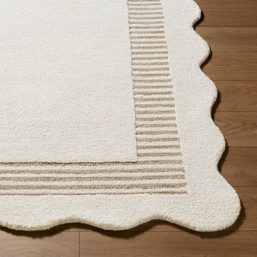 Livabliss Scalloped Wool Area Rug Hand Tufted in India for Modern Living Room Bedroom Ivory, Taupe' 2' x 3' SCP2307-23