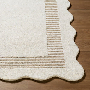 Livabliss Scalloped Wool Area Rug Hand Tufted in India for Modern Living Room Bedroom Ivory, Taupe' 2' x 3' SCP2307-23