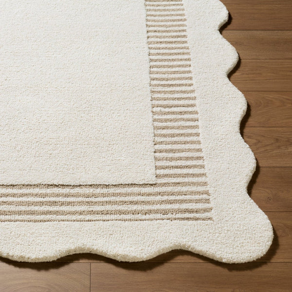 Livabliss Scalloped Wool Area Rug Hand Tufted in India for Modern Living Room Bedroom Ivory, Taupe' 2' x 3' SCP2307-23