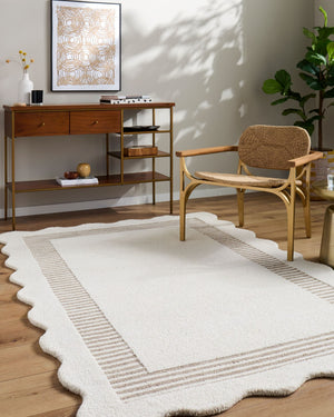 Livabliss Scalloped Wool Area Rug Hand Tufted in India for Modern Living Room Bedroom Ivory, Taupe' 2' x 3' SCP2307-23