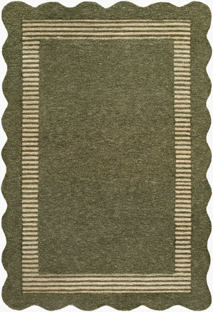 Livabliss Scalloped Hand Tufted Wool Area Rug Organic Pattern for Living Room or Bedroom Olive Green, Be 2' x 3' SCP2308-23