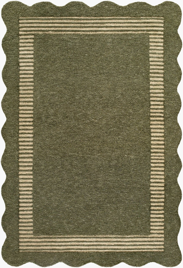 Livabliss Scalloped Hand Tufted Wool Area Rug Organic Pattern for Living Room or Bedroom Olive Green, Be 2' x 3' SCP2308-23