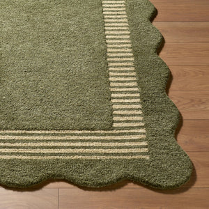Livabliss Scalloped Hand Tufted Wool Area Rug Organic Pattern for Living Room or Bedroom Olive Green, Be 2' x 3' SCP2308-23