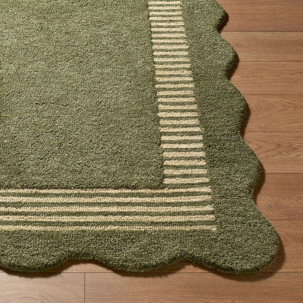 Livabliss Scalloped Hand Tufted Wool Area Rug Organic Pattern for Living Room or Bedroom Olive Green, Be 2' x 3' SCP2308-23
