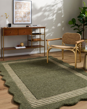 Livabliss Scalloped Hand Tufted Wool Area Rug Organic Pattern for Living Room or Bedroom Olive Green, Be 2' x 3' SCP2308-23