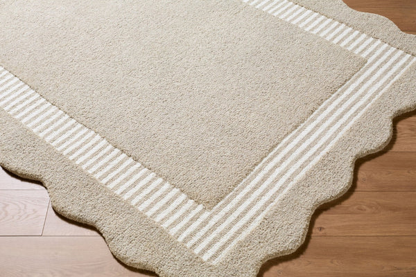 Livabliss Scalloped Border Wool Area Rug Handcrafted in India for Modern Living Spaces Beige, Ivory' 6' x 9' SCP2309-69