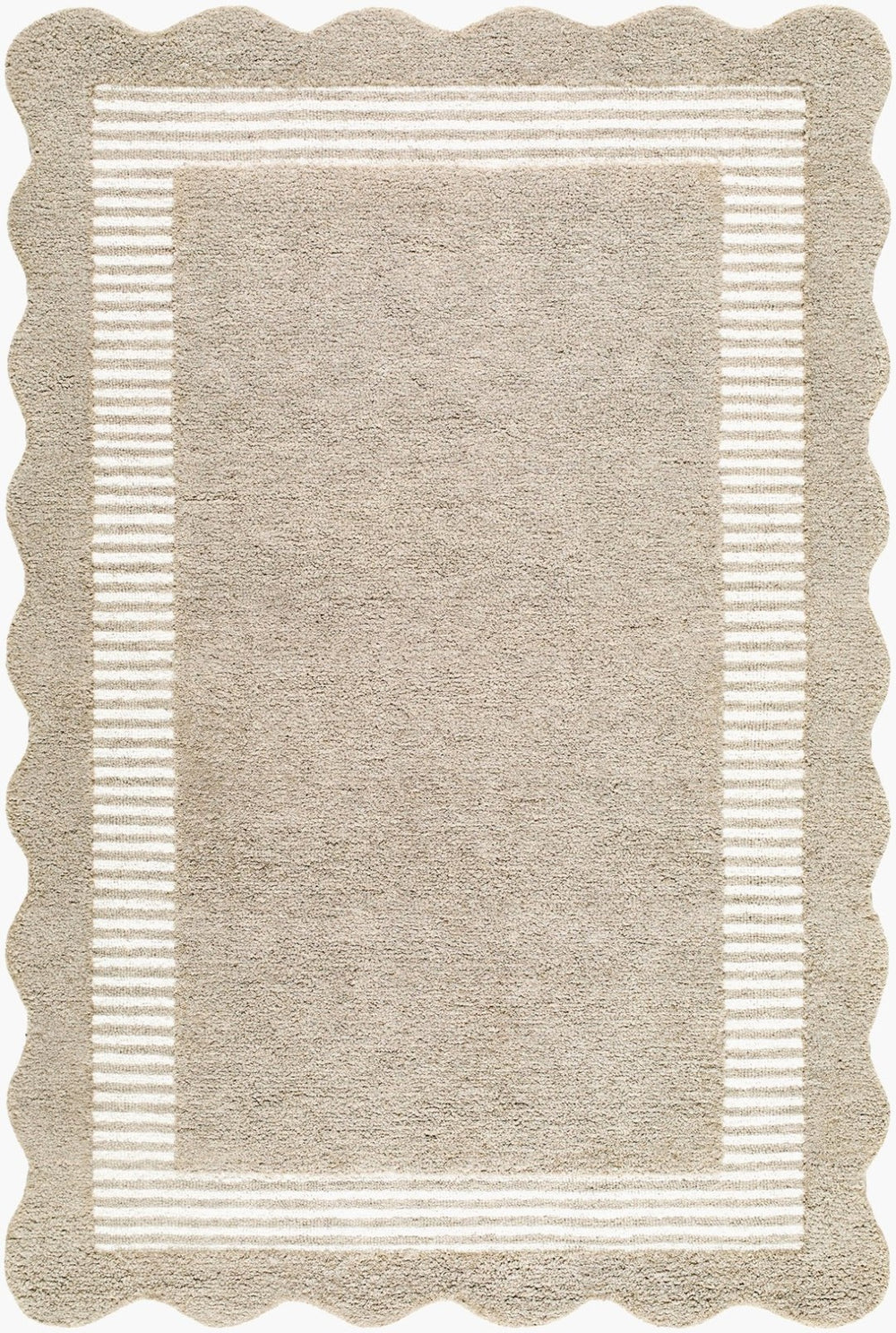 Livabliss Scalloped Border Wool Area Rug Handcrafted in India for Modern Living Spaces Beige, Ivory' 6' x 9' SCP2309-69