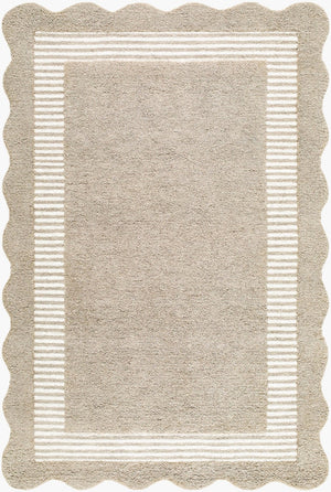 Livabliss Scalloped Border Wool Area Rug Handcrafted in India for Modern Living Spaces Beige, Ivory' 6' x 9' SCP2309-69