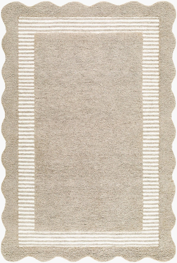 Livabliss Scalloped Border Wool Area Rug Handcrafted in India for Modern Living Spaces Beige, Ivory' 6' x 9' SCP2309-69