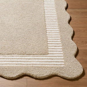 Livabliss Scalloped Border Wool Area Rug Handcrafted in India for Modern Living Spaces Beige, Ivory' 6' x 9' SCP2309-69