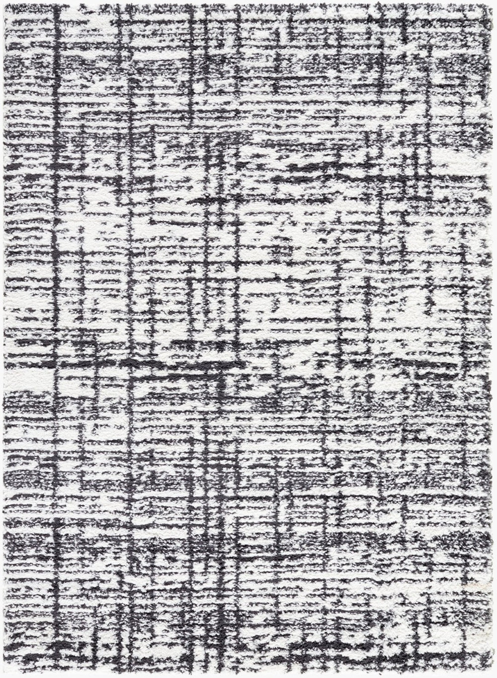 Livabliss Sacramento Shag Polyester Area Rug Turkish Woven Mid-century Plush Pile Living Room White, Black 5'3" x 7' SCS2304-537