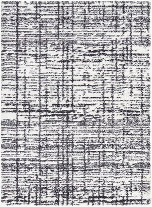Livabliss Sacramento Shag Polyester Area Rug Turkish Woven Mid-century Plush Pile Living Room White, Black 5'3" x 7' SCS2304-537