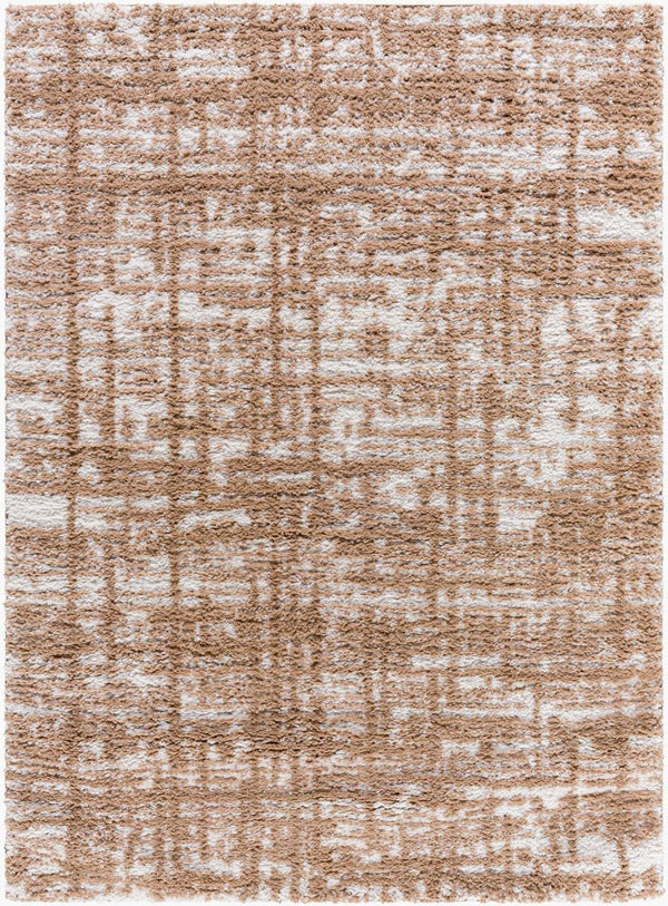Livabliss Sacramento Shag Plush Polyester Area Rug for Living Room Bedroom Mid-century Modern Decor White, Tan 5'3" x 7' SCS2305-537