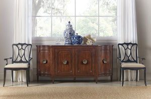 Hooker Furniture Charleston Maraschino Cherry Four-Door Buffet With Maple Inlay, Felt Silverware Tray & Antique Pulls 6750-75900-85