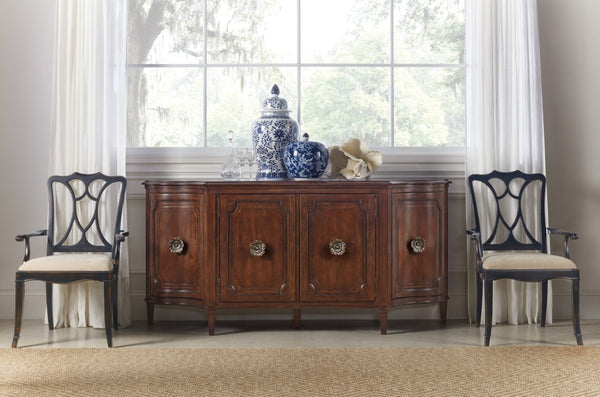 Hooker Furniture Charleston Maraschino Cherry Four-Door Buffet With Maple Inlay, Felt Silverware Tray & Antique Pulls 6750-75900-85