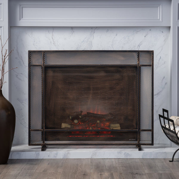 English Elm Christopher Knight Home® - FIRE Screen Black & Gold Iron Fireplace Guard — Decorative Mesh Safety Shield 42.75x33.25x3 in 65183.00BBGLD