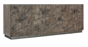 Hooker Furniture Melange Florence Four-Door Credenza With Hand-Cut Floral Motifs, Silver Hardware, Media-Ready Storage 628-85103-85