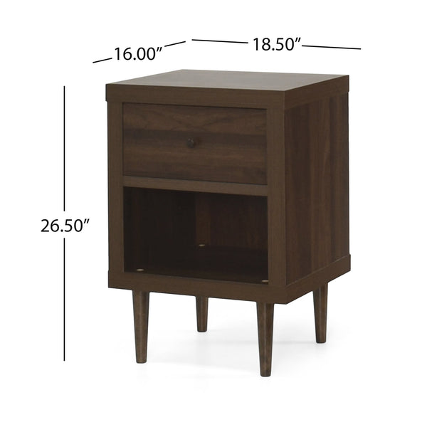 English Elm Christopher Knight Home® - 1-Drawer Nightstand - Compact Modern Design, Faux-Wood Finish, Easy Assembly, Perfect For Small Spaces 72036.00WALN