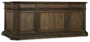 Hooker Furniture Rhapsody Walnut Executive Desk With Chevron Veneer Top, Bonded Leather Pad, Locking File Drawers 5070-10563