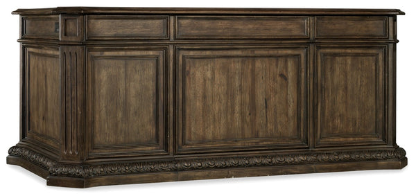 Hooker Furniture Rhapsody Walnut Executive Desk With Chevron Veneer Top, Bonded Leather Pad, Locking File Drawers 5070-10563