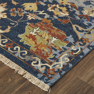 Feizy Rugs Leylan Hand-knotted Wool Rug - Dazzling Tribal Motifs In Cool Tones For A Vibrant Living Space Blue,Orange,Red Wool Ley0587fblu000c50