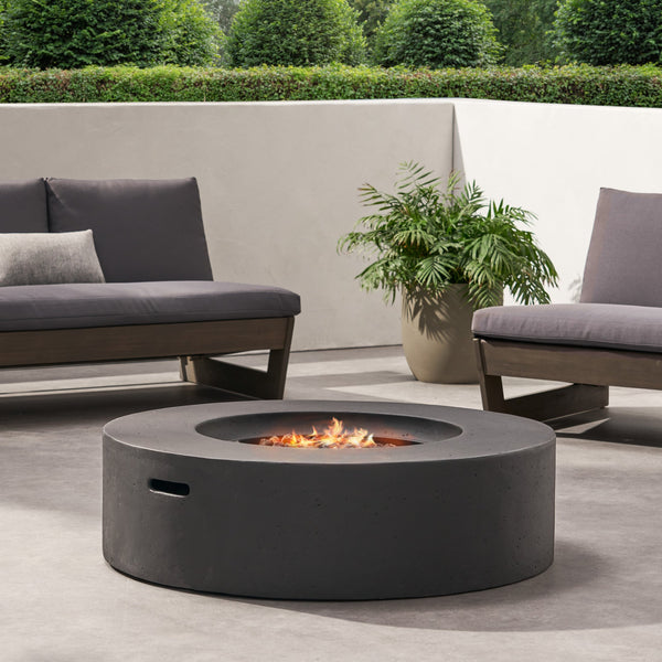 English Elm Lightweight Concrete Round Outdoor Fire Pit 50000 Btu Modern Low Profile Dark Gray 59240.00-50K