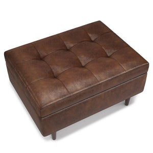 English Elm Shay - Mid Century Modern Storage Ottoman Coffee Table In Distressed Chestnut Brown Faux Leather B136P159261-GIGA