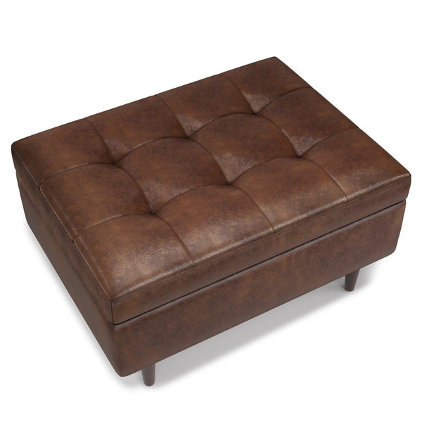 English Elm Shay - Mid Century Modern Storage Ottoman Coffee Table In Distressed Chestnut Brown Faux Leather B136P159261-GIGA